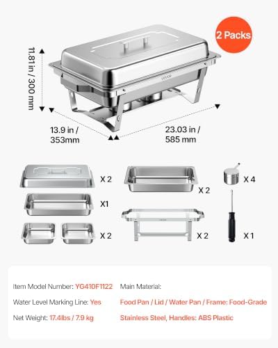2 Packs Chafing Dishes for Buffet Set, 9QT Stainless Steel Chafer in Silver, alternate view 3