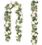 2 Packs Eucalyptus Garland with Flowers, 6.56ft Artificial Flower Greenery Garlands Natural Looking, Floral