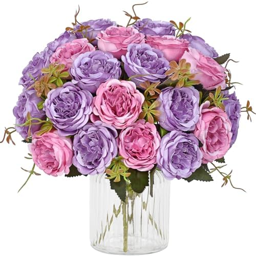2 Packs Peonies Artificial Flowers, Dark Purple Silk Artificial Peonies in Dark Pinkish-purple