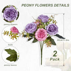 2 Packs Peonies Artificial Flowers, Dark Purple Silk Artificial Peonies in Dark Pinkish-purple, alternate view 4