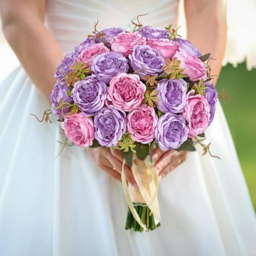 2 Packs Peonies Artificial Flowers, Dark Purple Silk Artificial Peonies in Dark Pinkish-purple, alternate view 5