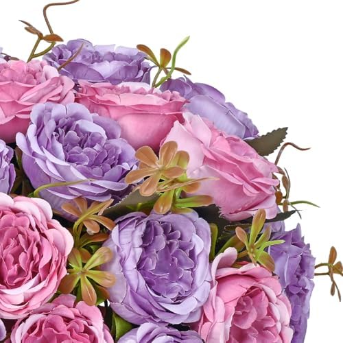 2 Packs Peonies Artificial Flowers, Dark Purple Silk Artificial Peonies in Dark Pinkish-purple, alternate view 6