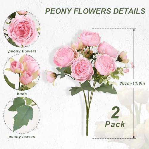 2 Packs Peonies Artificial Flowers, Light Pink Silk Artificial Peonies in Light Pink, alternate view 4