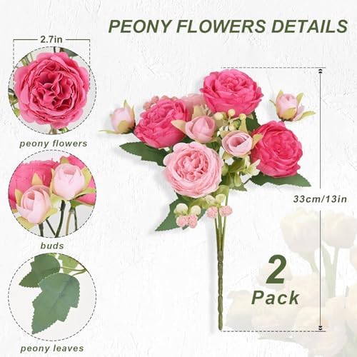 2 Packs Peonies Artificial Flowers, Mixed Pink Artificial Peonies, Silk Peonies Flowers Fake Peonies Artificial, alternate