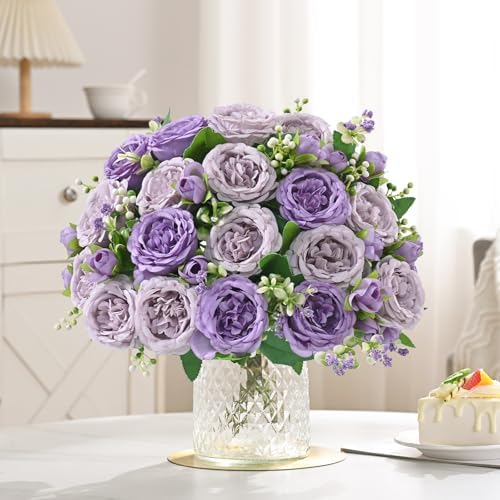 2 Packs Peonies Artificial Flowers, Mixed Purple Silk Artificial Peonies in Mixed Purple, alternate view 2