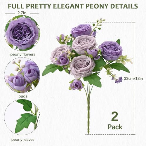 2 Packs Peonies Artificial Flowers, Mixed Purple Silk Artificial Peonies in Mixed Purple, alternate view 4