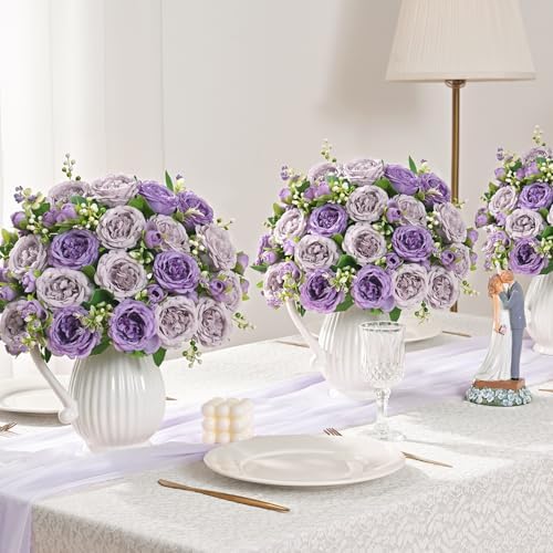 2 Packs Peonies Artificial Flowers, Mixed Purple Silk Artificial Peonies in Mixed Purple, alternate view 6