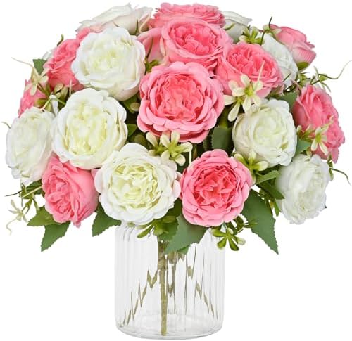 2 Packs Peonies Artificial Flowers Mixed White Pink Silk Artificial Peonies in Mixed White Pink
