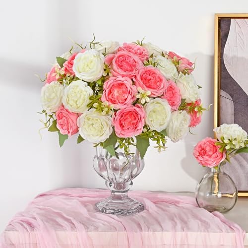 2 Packs Peonies Artificial Flowers Mixed White Pink Silk Artificial Peonies in Mixed White Pink, alternate view 3