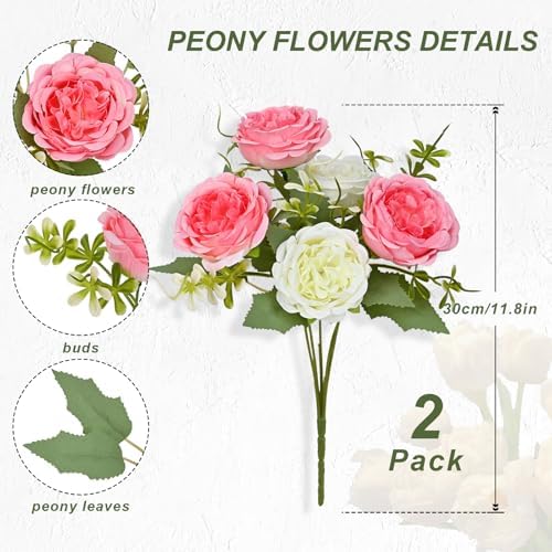 2 Packs Peonies Artificial Flowers Mixed White Pink Silk Artificial Peonies in Mixed White Pink, alternate view 4