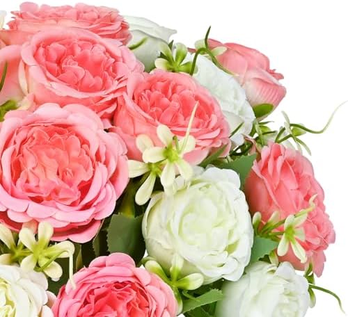 2 Packs Peonies Artificial Flowers Mixed White Pink Silk Artificial Peonies in Mixed White Pink, alternate view 6