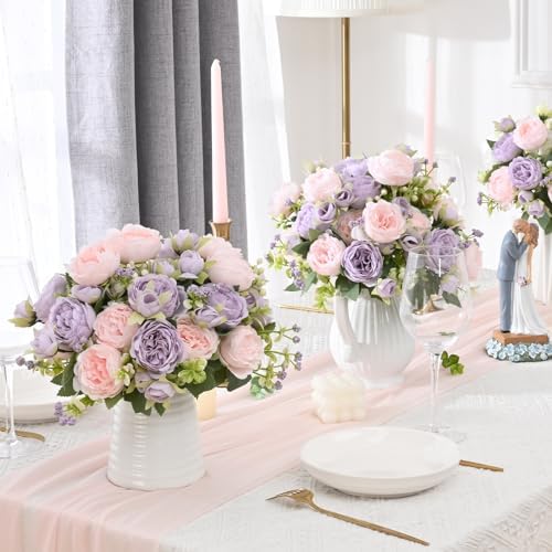 2 Packs Peonies Artificial Flowers, Pinkish-Purple Silk Artificial Peonies in Pinkish-purple, alternate view 3