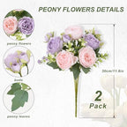 2 Packs Peonies Artificial Flowers, Pinkish-Purple Silk Artificial Peonies in Pinkish-purple, alternate view 4