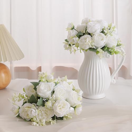 2 Packs Peonies Artificial Flowers Vintage Faux Peony Bouquet Fake Flower for Vase Silk Floral Arrangements for, alternate