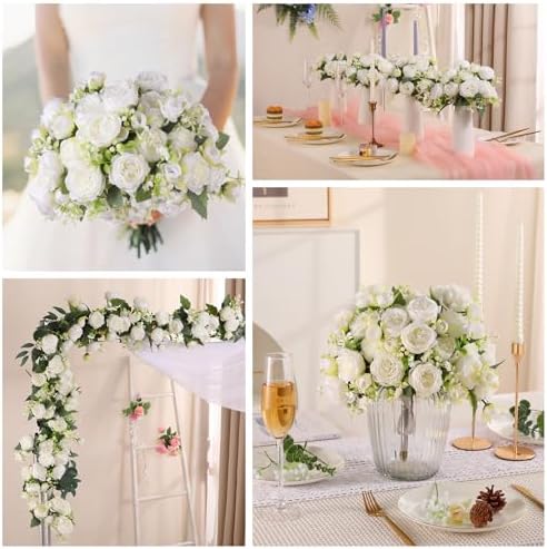2 Packs Peonies Artificial Flowers Vintage Faux Peony Bouquet Fake Flower for Vase Silk Floral Arrangements for, alternate