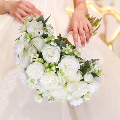 2 Packs Peonies Artificial Flowers Vintage Faux Peony Bouquet Fake Flower for Vase Silk Floral Arrangements for, alternate