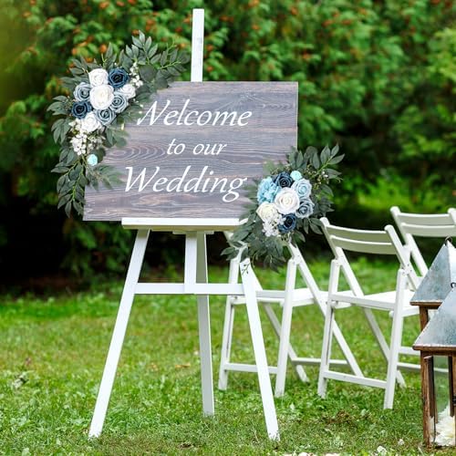 2 Packs Wedding Arch Flowers, 28”/20” Blue Artificial Flower Swag for Wedding Welcome Signs Ceremony, Reception, alternate