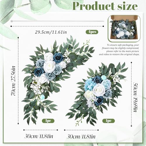2 Packs Wedding Arch Flowers, 28”/20” Blue Artificial Flower Swag for Wedding Welcome Signs Ceremony, Reception, alternate