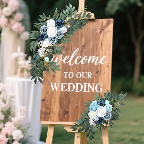 2 Packs Wedding Arch Flowers, 28”/20” Blue Artificial Flower Swag for Wedding Welcome Signs Ceremony, Reception, alternate