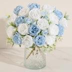 2 Packs White Peonies Artificial Flowers Blue Faux Peony Bouquet Fake White Flowers for Vase Silk Floral
