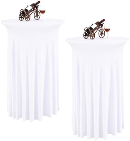 2 Packs White Round Cocktail Table Skirt 24"x 43"