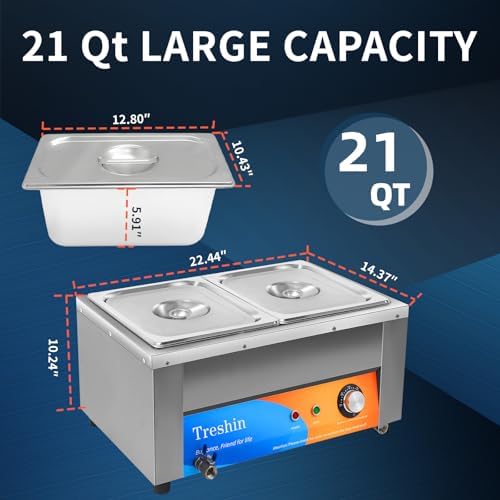 2 Pan Commercial Food Warmer 21 Qt Electrical Bain Marie Buffet in Silver, alternate view 3