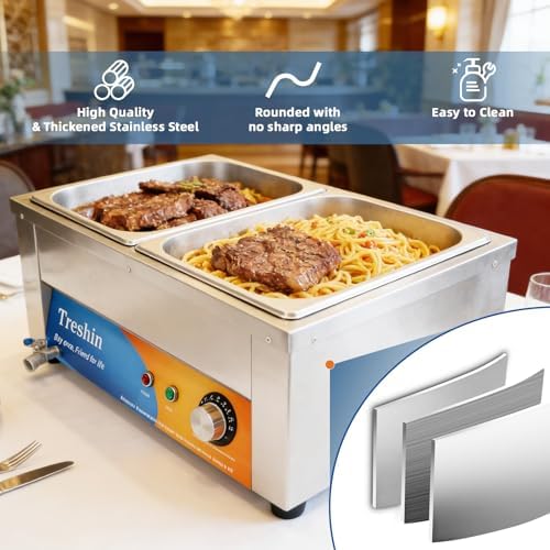 2 Pan Commercial Food Warmer 21 Qt Electrical Bain Marie Buffet in Silver, alternate view 4
