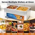 2 Pan Commercial Food Warmer 21 Qt Electrical Bain Marie Buffet in Silver, alternate view 5