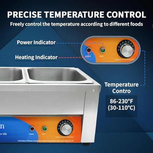 2 Pan Commercial Food Warmer 21 Qt Electrical Bain Marie Buffet in Silver, alternate view 6