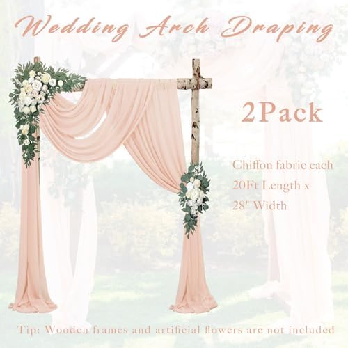 2 Panels 20Ft Length x 28" Width Light Peach Wedding Arch Draping Fabric Arch Drapes Chiffon Fabric Sheer, alternate view 6