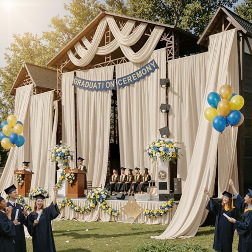 2 Panels 5ft(W) x 20ft(L) Beige Ceiling Drapes for Wedding Parties