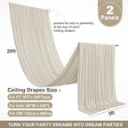2 Panels 5ft(W) x 20ft(L) Beige Ceiling Drapes for Wedding Parties, alternate view 3