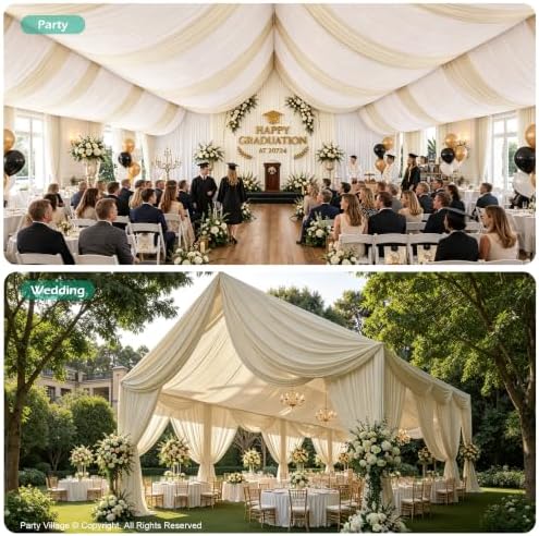 2 Panels 5ft(W) x 20ft(L) Beige Ceiling Drapes for Wedding Parties, alternate view 4