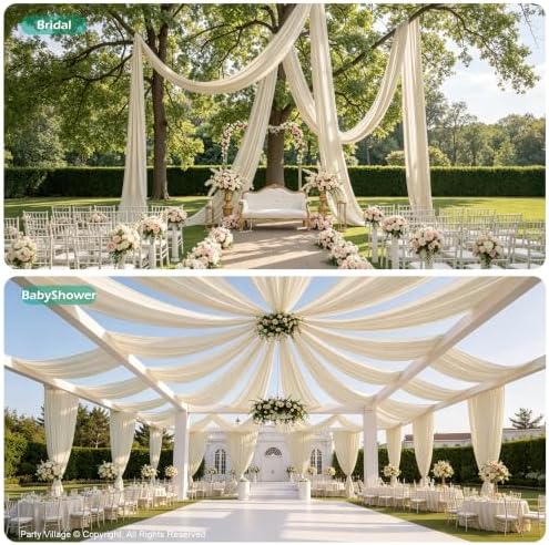 2 Panels 5ft(W) x 20ft(L) Beige Ceiling Drapes for Wedding Parties, alternate view 5