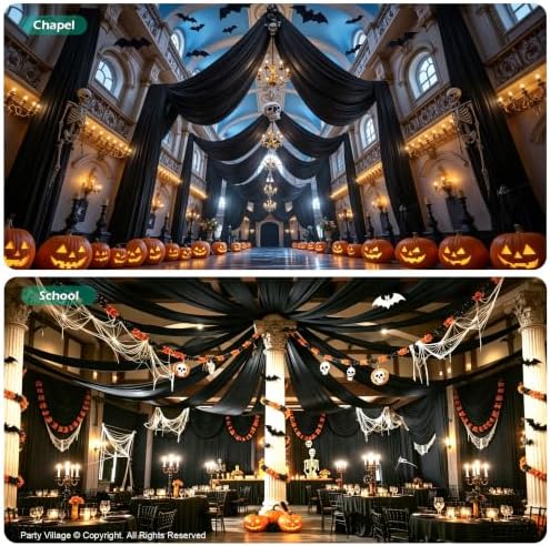 2 Panels 5ft(W) x 20ft(L) Black Ceiling Drapes for Halloween Parties, alternate view 6