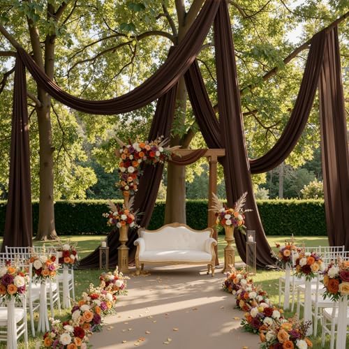2 Panels 5ft(W) x 20ft(L) Brown Ceiling Drapes for Wedding Parties