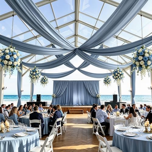 2 Panels 5ft(W) x 20ft(L) Dusty Blue Ceiling Drapes for Wedding Parties