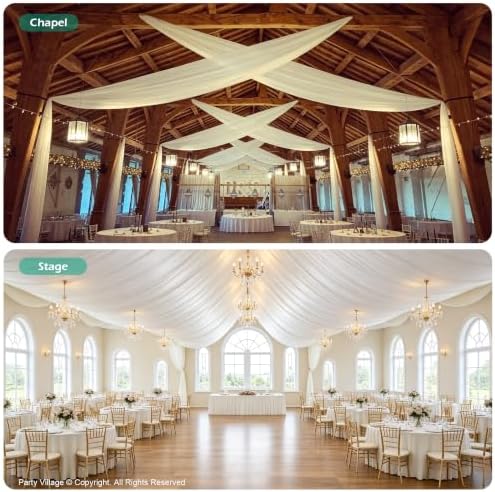 2 Panels 5ft(W) x 20ft(L) Ivory Ceiling Drapes for Wedding Parties, alternate view 3