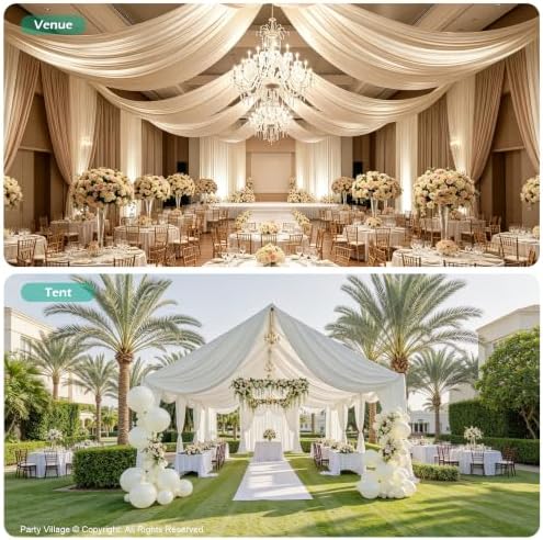 2 Panels 5ft(W) x 20ft(L) Ivory Ceiling Drapes for Wedding Parties, alternate view 5