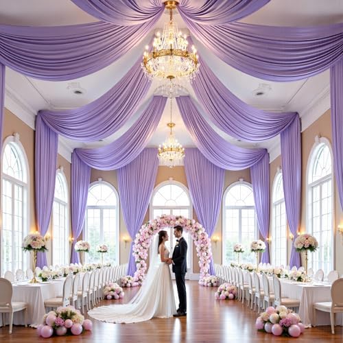 2 Panels 5ft(W) x 20ft(L) Light Purple Ceiling Drapes for Wedding Parties
