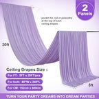 2 Panels 5ft(W) x 20ft(L) Light Purple Ceiling Drapes for Wedding Parties, alternate view 4