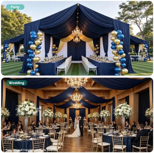 2 Panels 5ft(W) x 20ft(L) Navy Blue Ceiling Drapes for Wedding Parties, alternate view 3