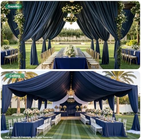 2 Panels 5ft(W) x 20ft(L) Navy Blue Ceiling Drapes for Wedding Parties, alternate view 5