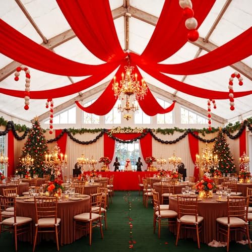 2 Panels 5ft(W) x 20ft(L) Red Ceiling Drapes for Christmas Parties
