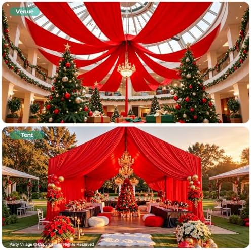 2 Panels 5ft(W) x 20ft(L) Red Ceiling Drapes for Christmas Parties, alternate view 5
