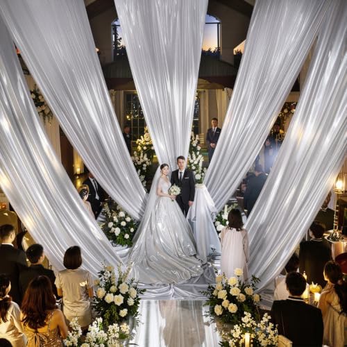 2 Panels 5ft(W) x 20ft(L) Silver Backdrop Curtain for Wedding Parties