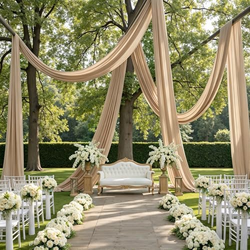 2 Panels 5ft(W) x 20ft(L) Soft Tan Ceiling Drapes for Wedding Parties