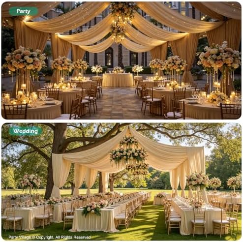 2 Panels 5ft(W) x 20ft(L) Soft Tan Ceiling Drapes for Wedding Parties, alternate view 3
