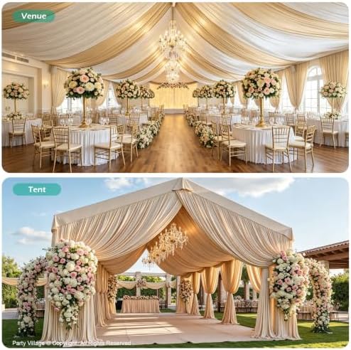 2 Panels 5ft(W) x 20ft(L) Soft Tan Ceiling Drapes for Wedding Parties, alternate view 5