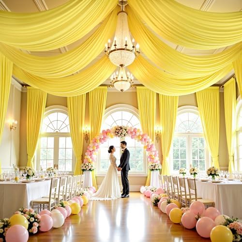 2 Panels 5ft(W) x 20ft(L) Yellow Ceiling Drapes for Wedding Parties